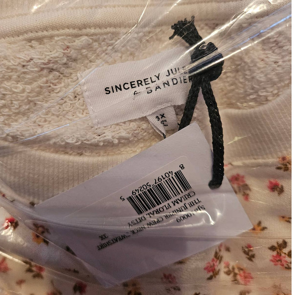 Bandier x Sincerely Jules The Juniper Crew Neck Sweatshirt Cream Floral Ditsy 3X - Picture 7 of 8
